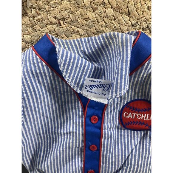 Vintage Baby Baseball Striped Outfit Red White Blue Pinstripes Catcher - Picture 8 of 8